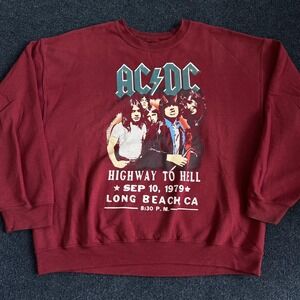 ACDC Sweatshirt Mens XL Red Highway To Hell Long Beach CA Graphic Pullover